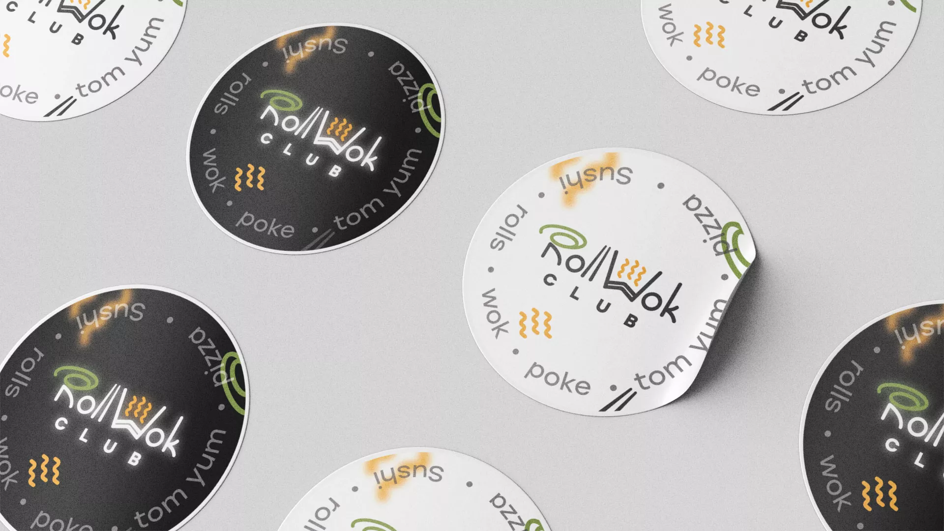 Разработка наклеек для суши-бара «Roll Wok Club» в Сычёвке
